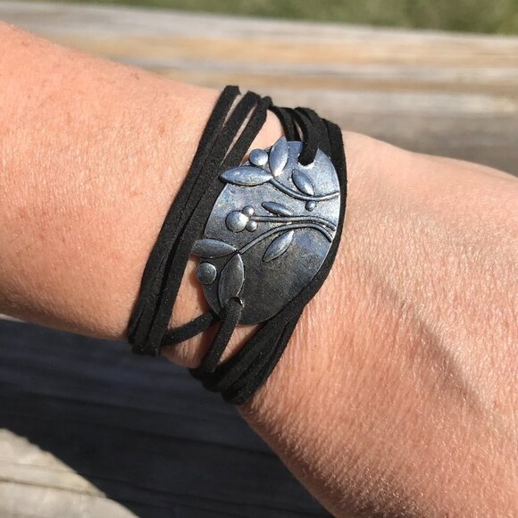 Tie Wrap Floral Silver Bracelet Cuff Boho Gift Bohemian Festival Mothers Day - Picture 11 of 14